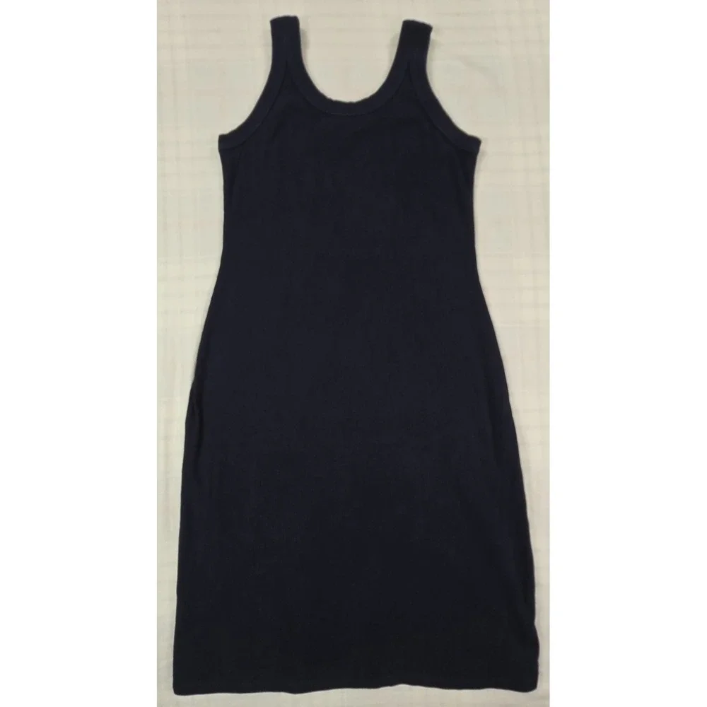 Kowtow Column Rib Dress Knee Length 100% Organic FairTrade Cotton Navy Blue S